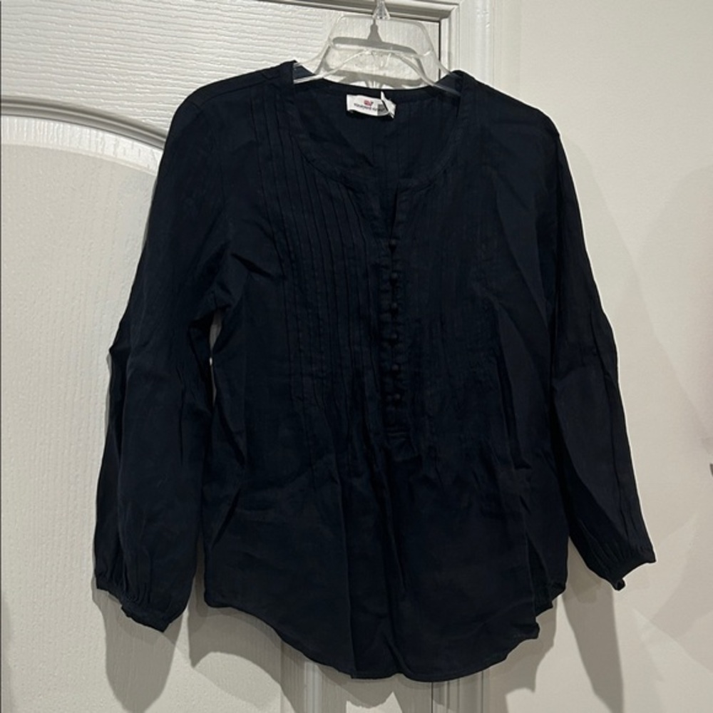 Vineyard Vines LINEN Elegant Black Blouse